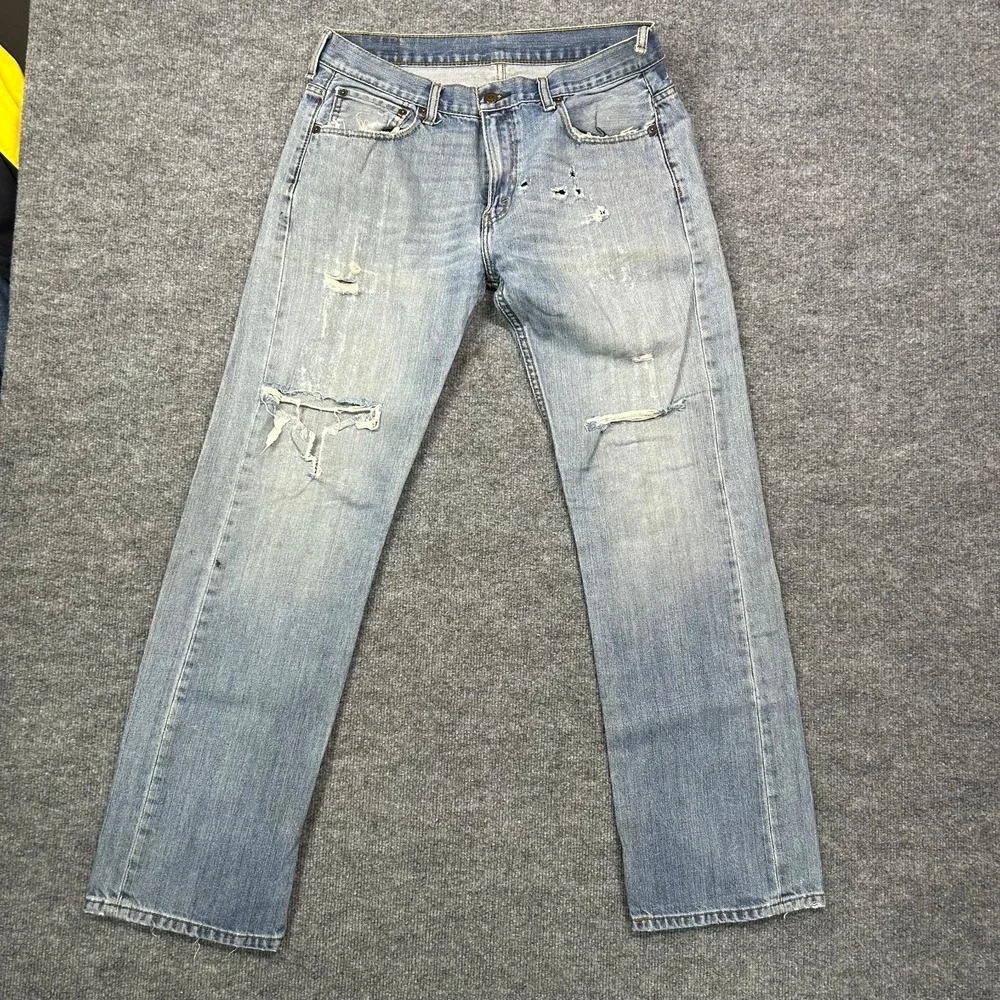 Levi's Jeans Men's Light Blue Denim Distressed Straight Fit Zip Fly - 35X32.5